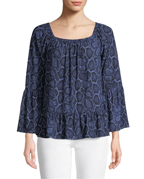 navy michael michael kors snake square neck wide sleeve dress|MICHAEL Michael Kors Snake Woven Crew Neck Long Sleeve .